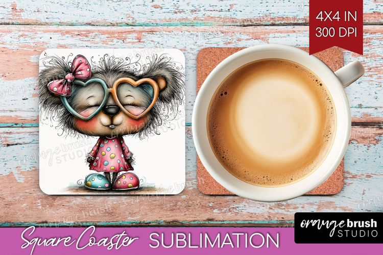 Valentine Square Coaster - Whimsical Animal Coaster PNG