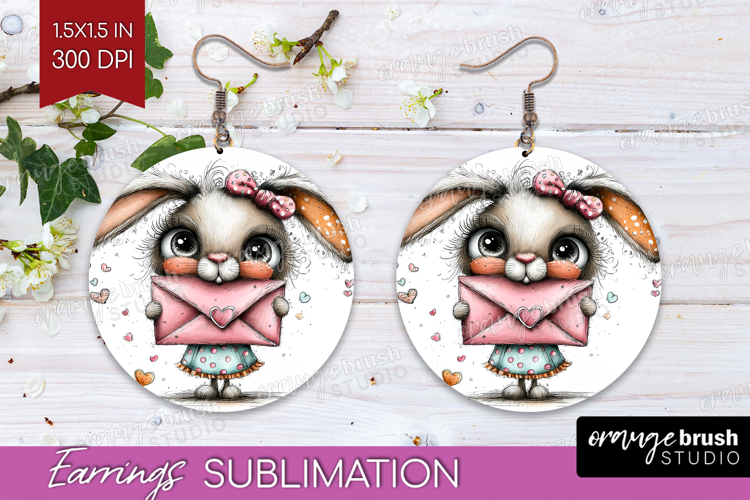 Valentine Round Earrings - Whimsical Animal PNG Sublimation