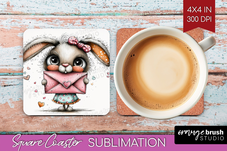 Valentine Square Coaster - Whimsical Animal Coaster PNG