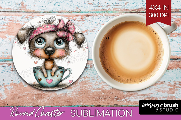 Valentine Round Coaster - Whimsical Animal Coaster PNG