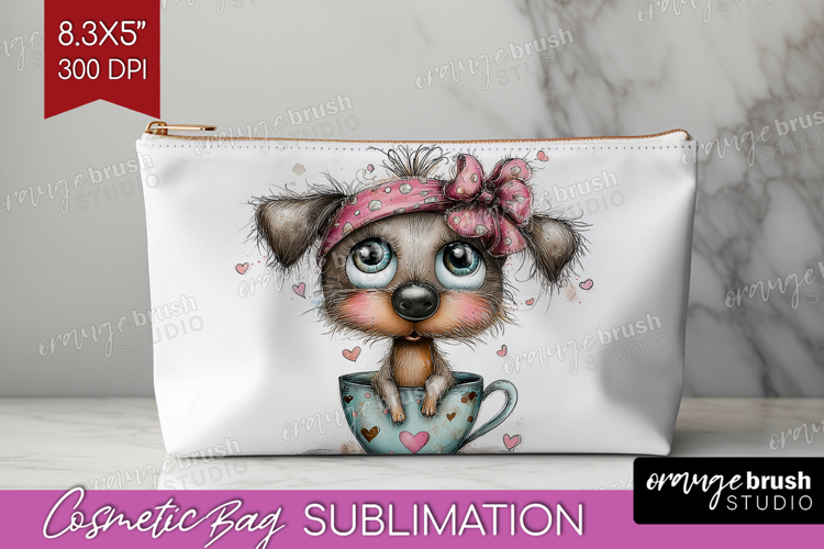Valentine Cosmetic Bag - Whimsical Animal Makeup Bag PNG