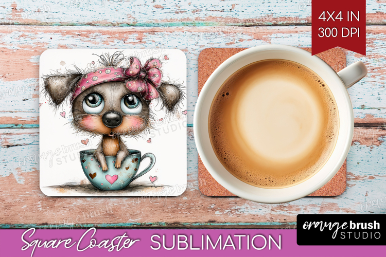 Valentine Square Coaster - Whimsical Animal Coaster PNG