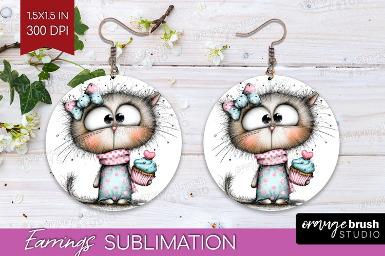 Valentine Round Earrings - Whimsical Animal PNG Sublimation
