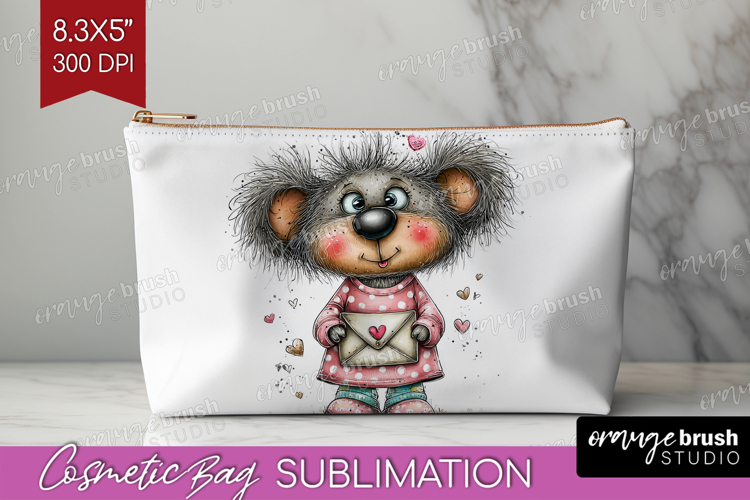Valentine Cosmetic Bag - Whimsical Animal Makeup Bag PNG