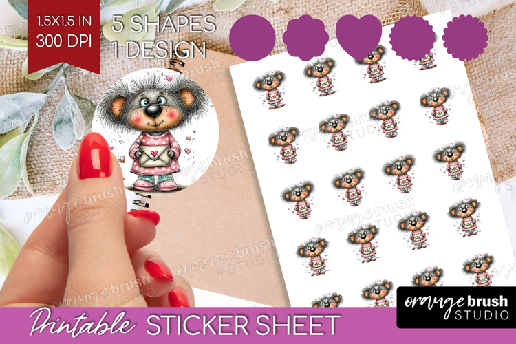 Valentine Round Sticker - Whimsical Animal Printable Sticker