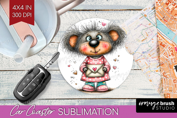 Valentine Car Coaster - Whimsical Animal Coaster PNG
