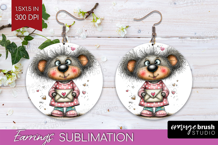 Valentine Round Earrings - Whimsical Animal PNG Sublimation