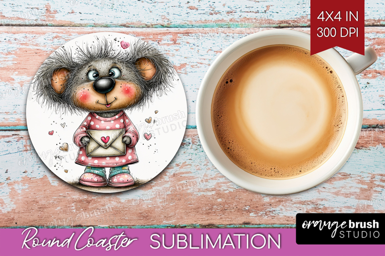 Valentine Round Coaster - Whimsical Animal Coaster PNG