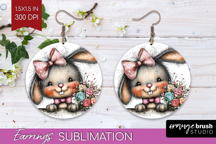 Valentine Round Earrings - Whimsical Animal PNG Sublimation