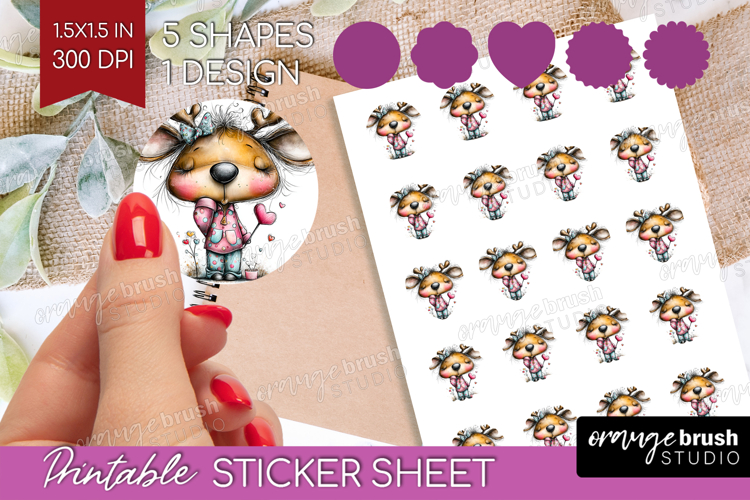 Valentine Round Sticker - Whimsical Animal Printable Sticker
