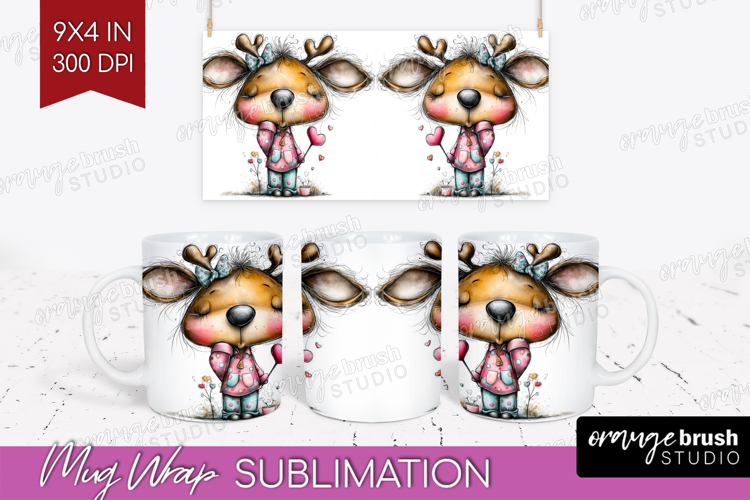 Valentine Mug Wrap - Whimsical Animal Mug PNG Sublimation