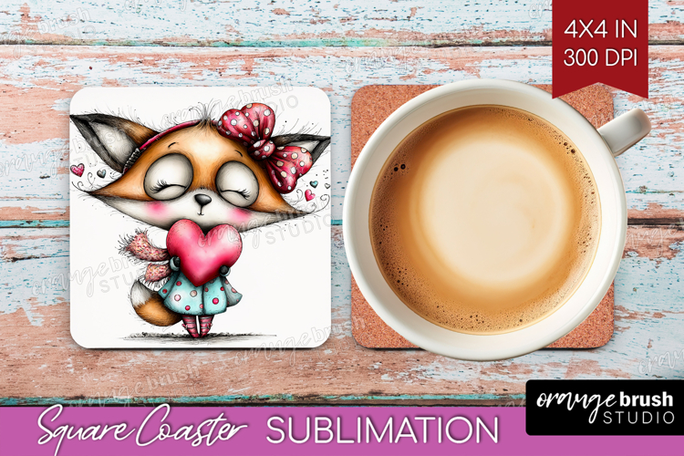 Valentine Square Coaster - Whimsical Animal Coaster PNG