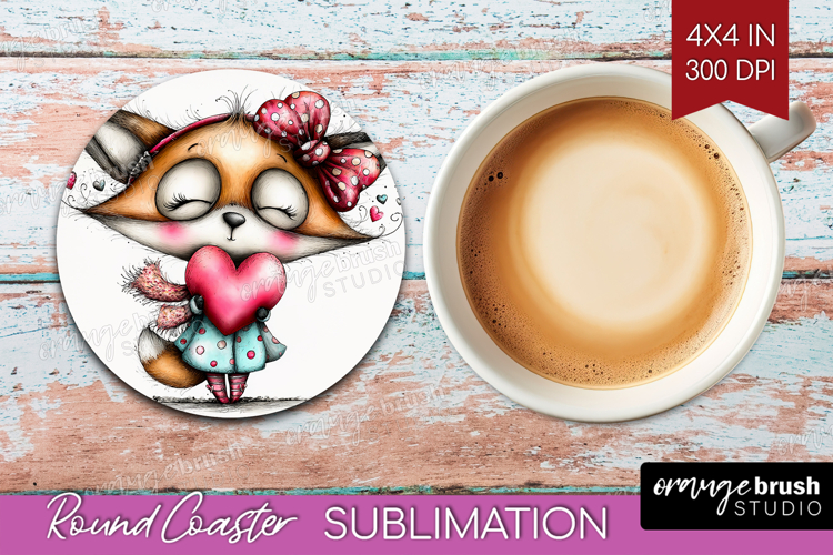 Valentine Round Coaster - Whimsical Animal Coaster PNG