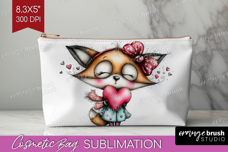 Valentine Cosmetic Bag - Whimsical Animal Makeup Bag PNG