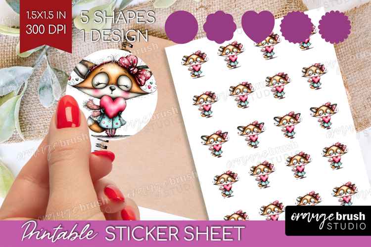 Valentine Round Sticker - Whimsical Animal Printable Sticker