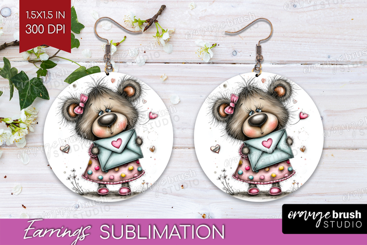 Valentine Round Earrings - Whimsical Animal PNG Sublimation