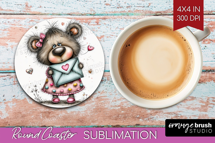 Valentine Round Coaster - Whimsical Animal Coaster PNG