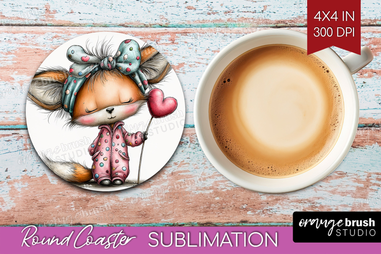Valentine Round Coaster - Whimsical Animal Coaster PNG