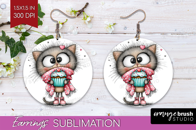 Valentine Round Earrings - Whimsical Animal PNG Sublimation