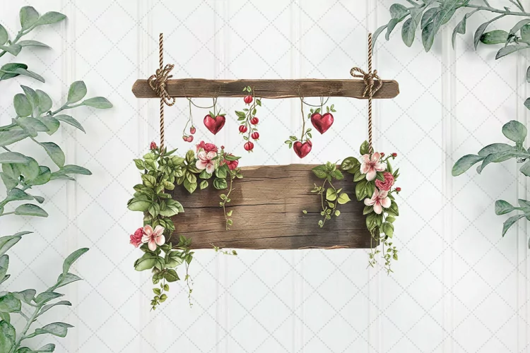 Wooden Flowers And Hearts Sublimation