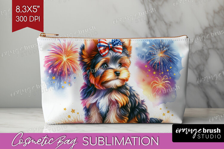 Yorkshire Terrier Dog Cosmetic Bag Patriotic Dog Makeup Bag example image 1