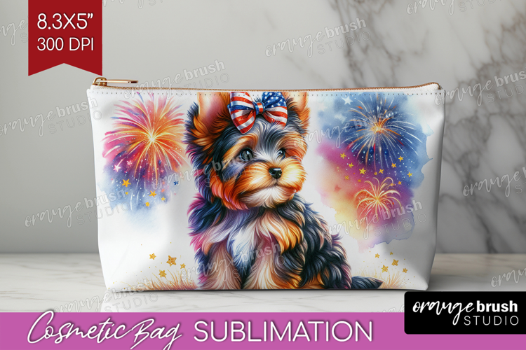 Yorkshire Terrier Dog Cosmetic Bag Patriotic Dog Makeup Bag