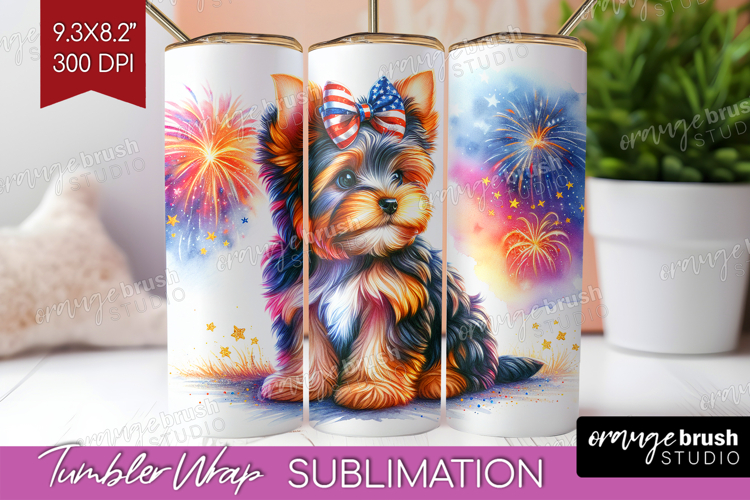 Yorkshire Terrier Dog Tumbler Wrap Patriotic Dog Tumbler PNG example image 1