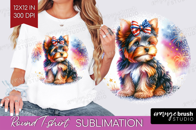 Yorkshire Terrier Dog Round Tshirt Background Patriotic Dog