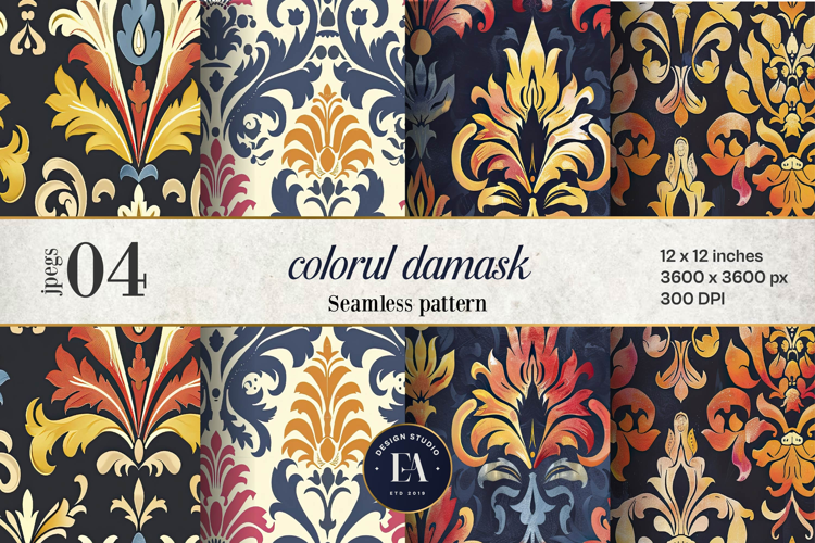 Colorful Damask Pattern | Vintage Ornate Floral Design