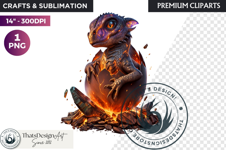 Cute Baby Dragon in a egg Clipart, dragon egg, Fantasy PNG example image 1