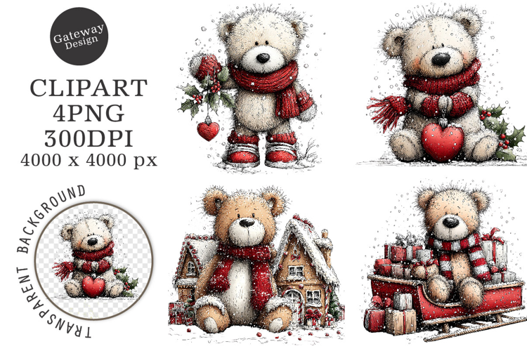 Whimsical Christmas Teddy Bear Clipart