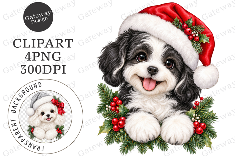 Whimsical Christmas Peeking Dog Clipart