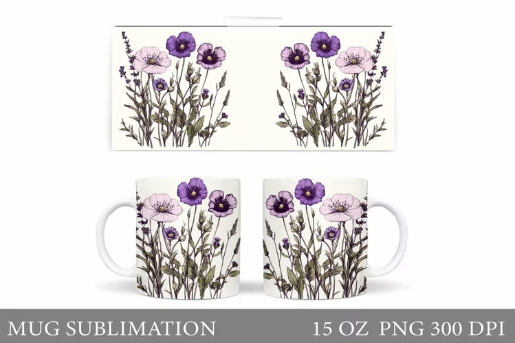 Flowers Mug Sublimation. Wildflowers Mug Design