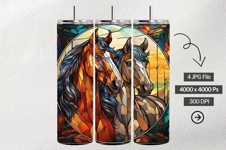 Mustangs Stained Glass Square Coaster - 4 Variation