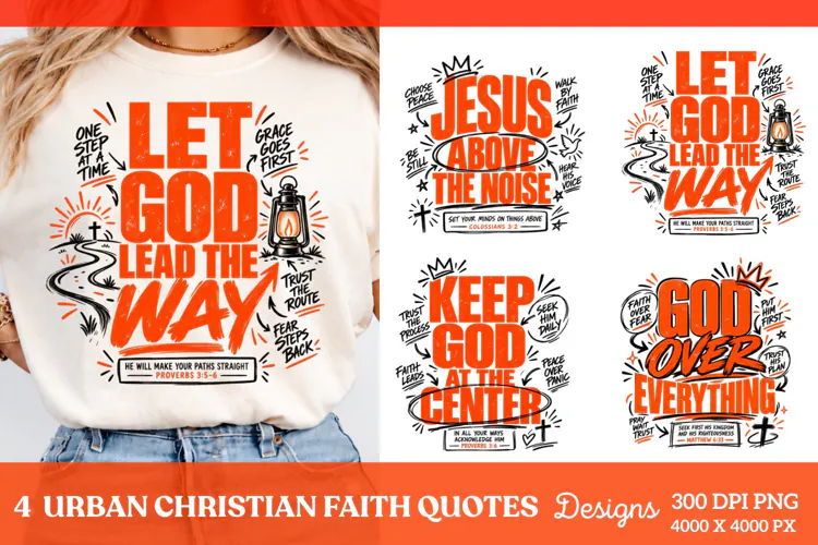 4 Urban Christian Faith Shirt PNG Designs, 4 Christian Grace