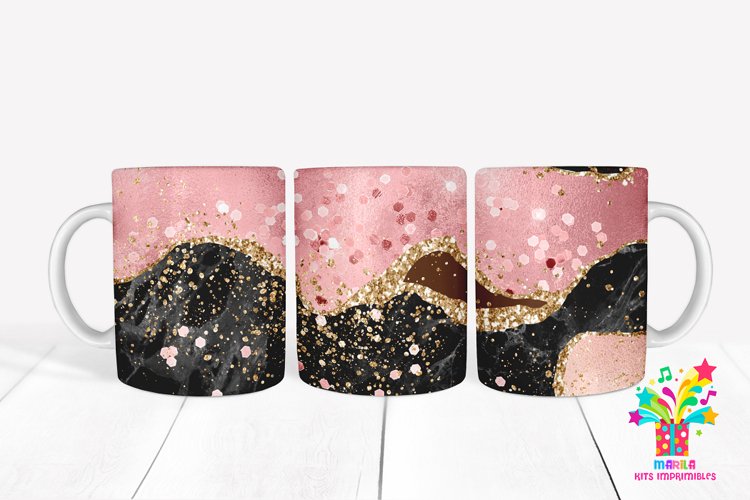 Pink Glitter Agate Mug Sublimation / Agate Mug Wrap #4 example image 1