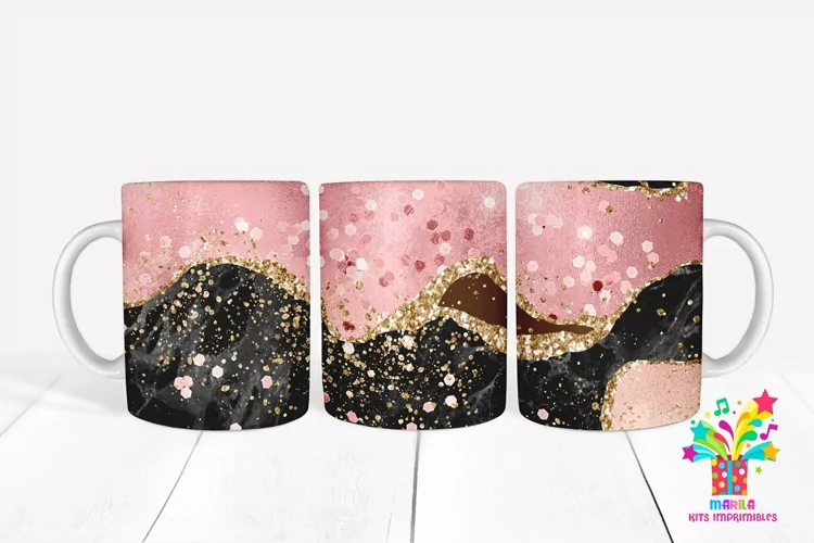 Pink Glitter Agate Mug Sublimation / Agate Mug Wrap #4