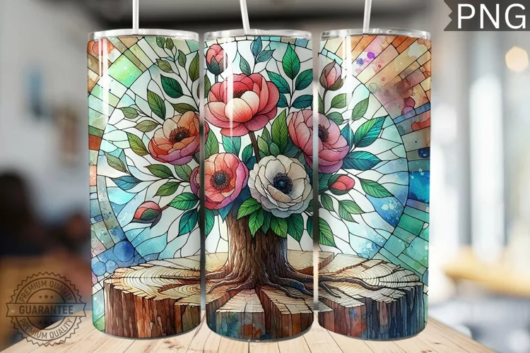 Watercolor Flower Wooden Stump Tumbler - High Quality 3Dpi