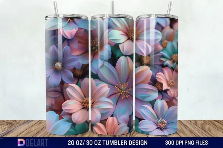 3D Painted Flower Tumbler Wrap