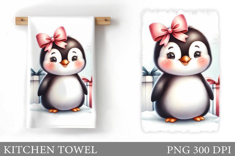 Cute Penguin Kitchen Towel. Christmas Kitchen Towel Design example image 1