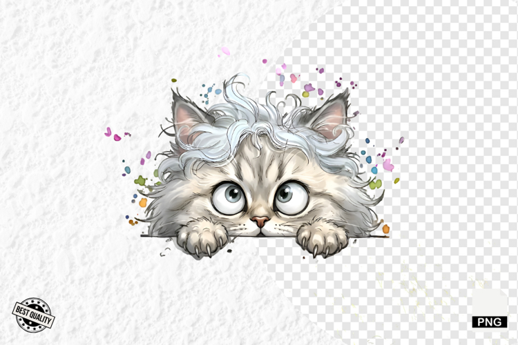 Summer Cat Peeking Clipart