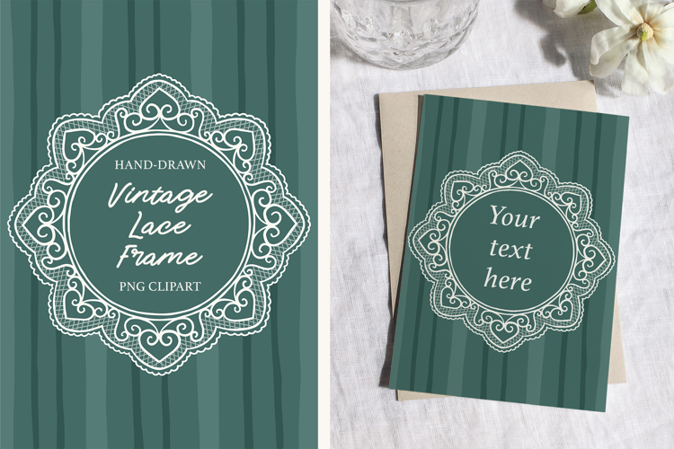 Teal Vintage Lace Wedding Frame PNG Clipart for Invitations