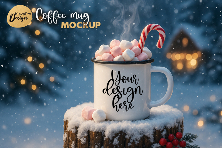 Christmas Mug Mockup Enamel Cup | Holiday Mockup PNG | JPG