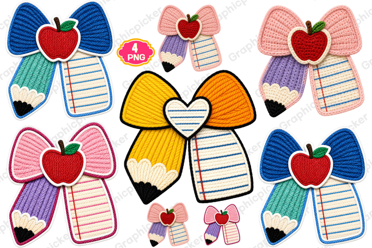 Teacher Pencil Paper Bow PNG, faux yarn CUSTOM Name Teacher