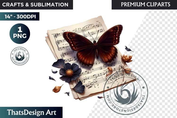 Dark Academia PNG, Gothic Butterfly Clipart Moody ephemera