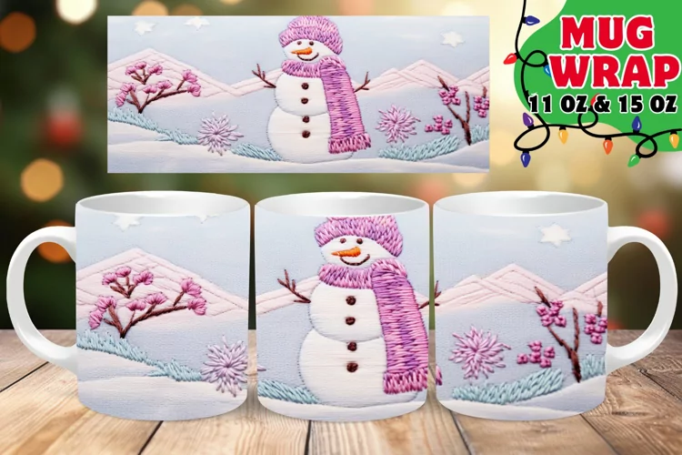 3D Embroidered Snowman Winter Harmony 11oz Mug Wrap
