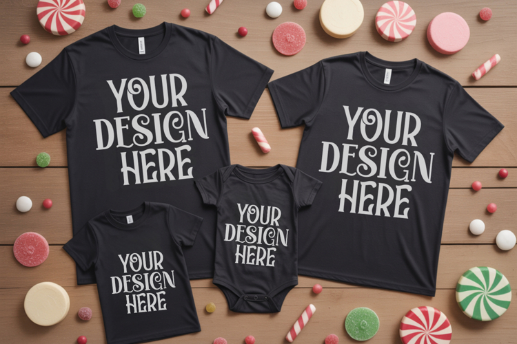 Christmas Family Matching Group T-Shirt Mockups | Holiday Fl