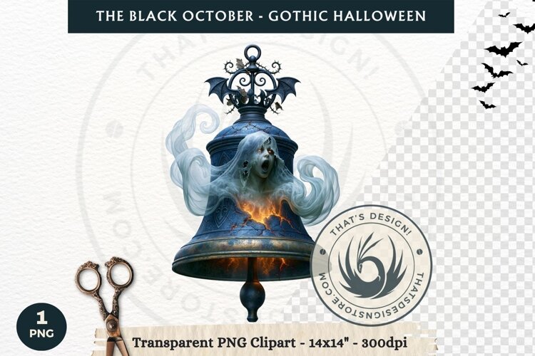The Black October Gothic Halloween Clipart, Horror character example image 1