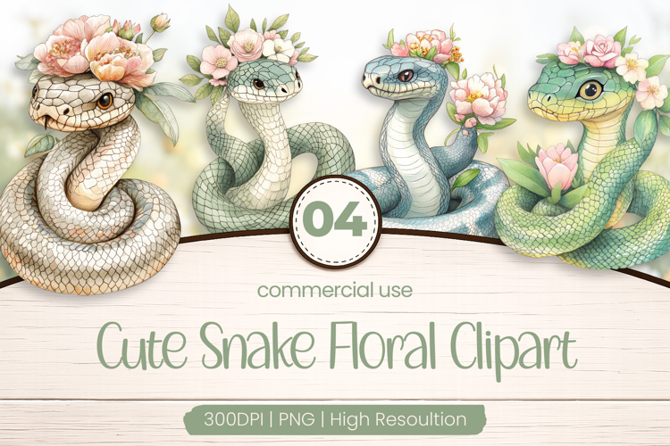 Cute Snake Floral Clipart PNG