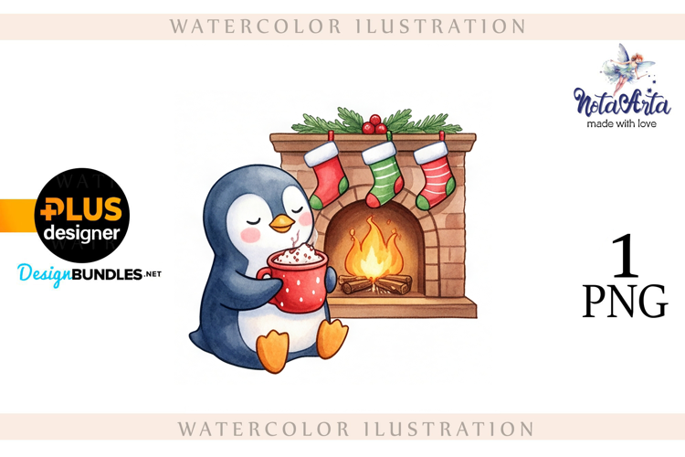 Christmas Penguins in Watercolor Style